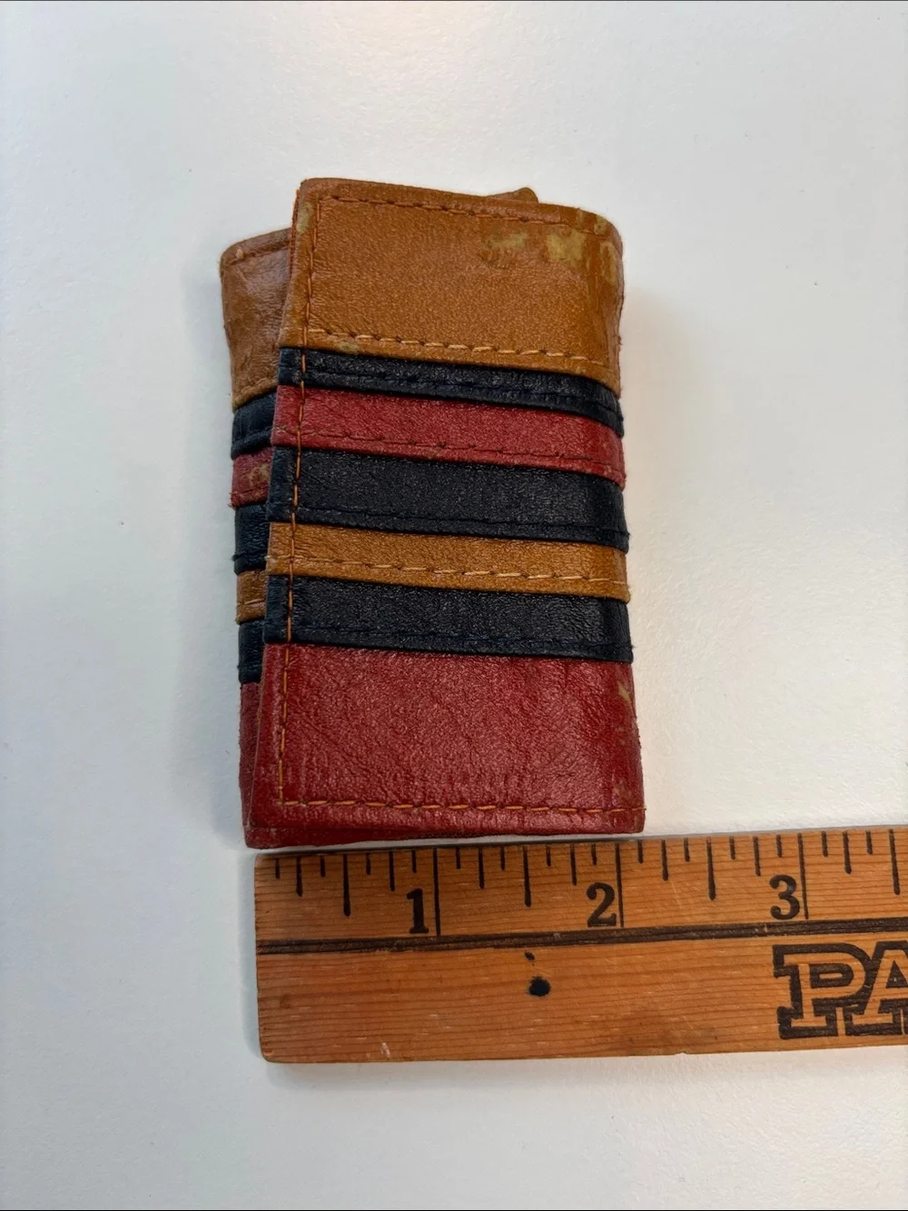 Vintage Multicolor Leather Key & Card Holder - Brown Black Red